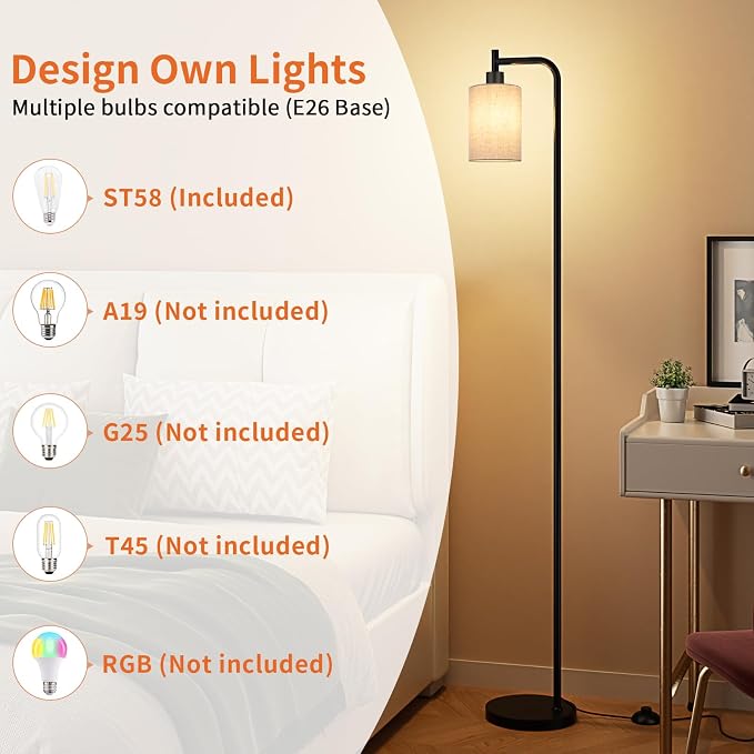 Ziisee Floor Lamps for Living Room - Tall Standing Lamp with Linen Shade, Floor Lamp with LED Bulbs, Modern Floor Lamps for Bedroom Office Corner