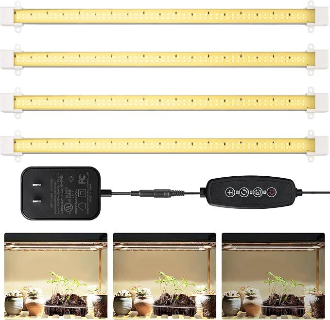 Grow Lights for Indoor Plants 6500K Full Spectrum Plant Strip Lights | 16" LED Plant Grow Light Strips with 432 LEDs, 3/6/12H Auto Timer, 6-Level Dimmable, 4-Pack