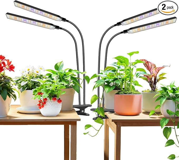 Aumtrly Grow Light Clip on, 2 Pack Black, 228 LED Full Spectrum Plant Lamp | for Seed Starting and Indoor Plants Growing, 6/12/16H Auto Timer, 5 Dimming Levels, 3 Light Modes, Flexible Gooseneck Arm