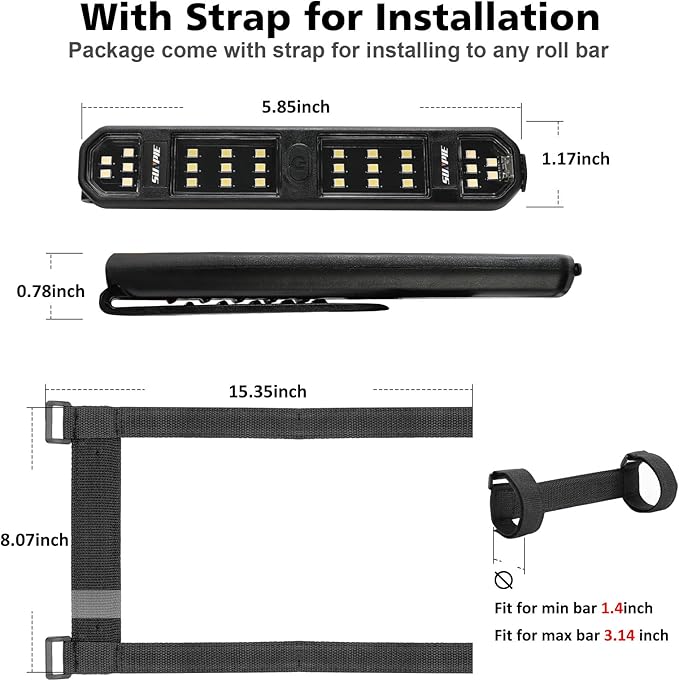 SUNPIE Interior LED Dome Lights with Magnetic for Car, Rear Trunk LED Roll Bar Lights Compatible with Jeep Wrangler, Truck, Tractor, ATV, UTV, SXS; Rechargeable Interior Lighting for Cars 4 Packs