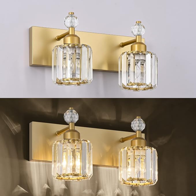 PRESDE 2 Crystal Bathroom Lights Fixtures Modern Gold Vanity Lights Fixtures Over Mirror Modern Bath Wall Lighting