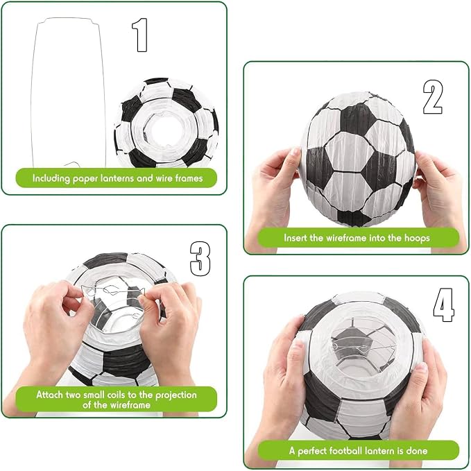 12Pcs 8 Inch Soccer Paper Lanterns Decorative Soccer Ball Hanging Round Paper Lanterns Lamp for Birthday Party Decoration Home Decor & World Cup 2026