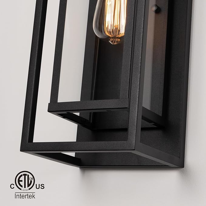 mirrea 18" Classic Outdoor Wall Sconce 1 Light in Matte Black Rectangular Metal Frame and Clear Glass Shade Waterproof Porch Light Patio Light