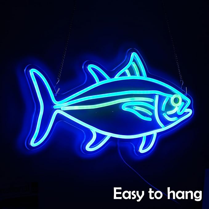 Tuna Neon Sign Blue Green Fish Neon Lights Signs for Wall Decor Dimmable Led Signs for Bedroom Living Room Restaurant Office Birthday Gifts(16.9’’X9.6’’）