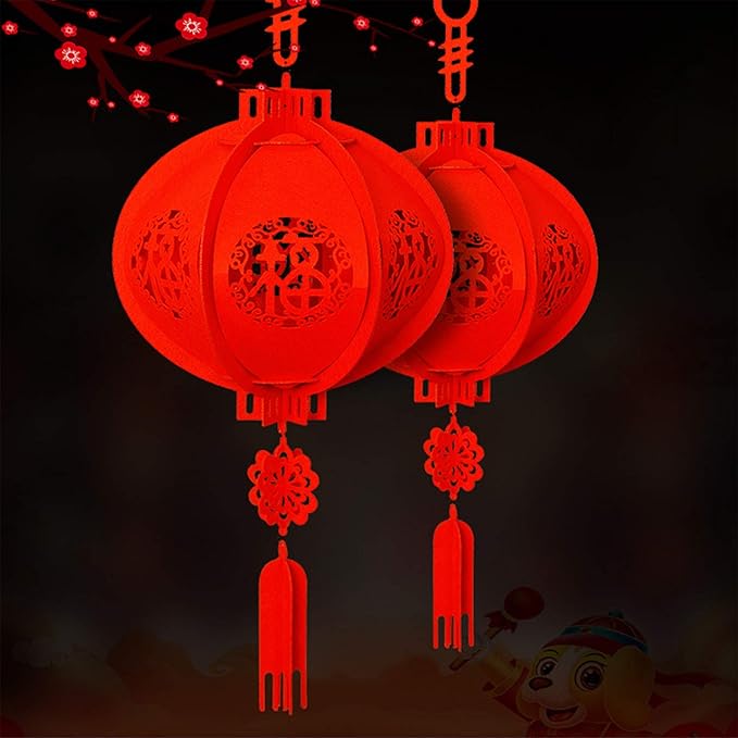 2 Pack Red Chinese Lanterns,Chinese New Year and Celebration Paper Lantern,Chinese Lucky Red Fu 3D Puzzle Lantern,Decor for Chinese New Year,Chinese Spring Festival