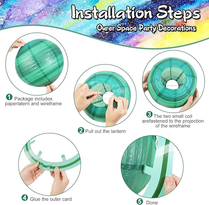 12Pcs 10 Inch Space Planet Paper Lanterns Decorative Solar System Hanging Round Paper Lanterns Lamp for Birthday Party Decoration Home Decor Room Decorations