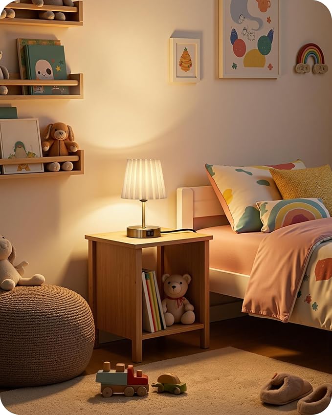 Small Bedside Table Lamps Set of 2, Touch Dimmable Table Lamps with USB Ports, Nightstand Lamps with 2 Stepless Dimming LED Bulbs, E26 Base, for Bedroom, Study, Gold and White DW16TLP205