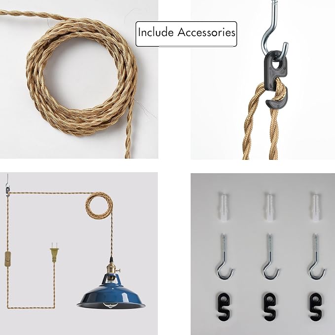 YUBOLE Farmhouse Plug-in Pendant Light-Dark Blue Barn Hanging Light | Adjutable Hanging Cord with On-Off Switch Swag Lamp Renter Fridenly for Kitchen Bar Cafe Bedroom Loft