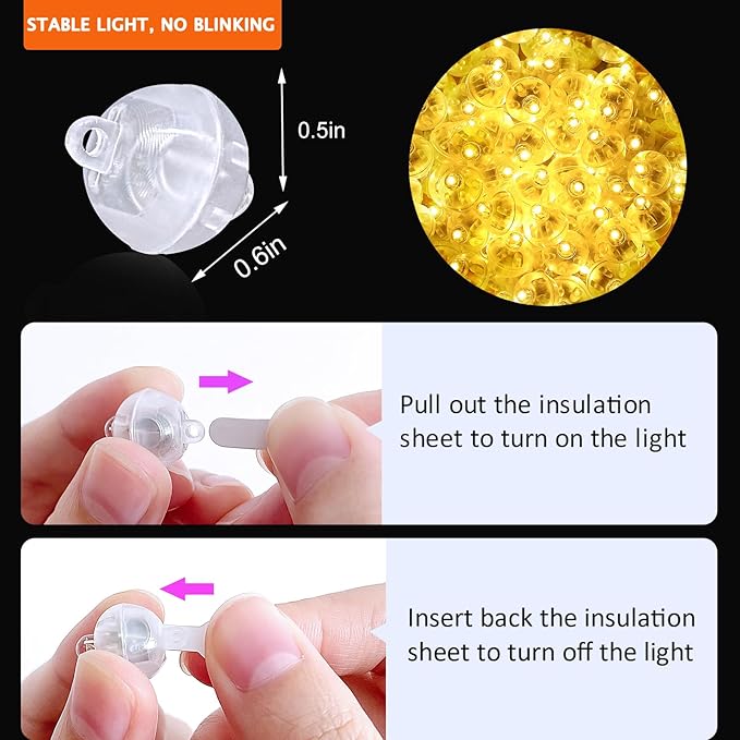 200PCs Mini Led Lights with Hooks, Long Standby Time Balloons Light for Party Decorations,Paper Lantern,Easter Eggs,Birthday Party,Halloween Christmas Decoration(Glow steadily Warm White)