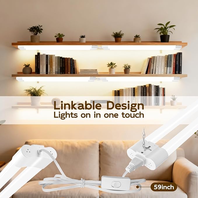 hykolity LED Shop Light, 2FT 22W [200W Equivalent],2400LM,2 Pack | 5000K Daylight,with Plug,Linkable Led Garage Ceiling Lights,Shop Lights for Garage, Workshop,Hanging or Surface Mount, White