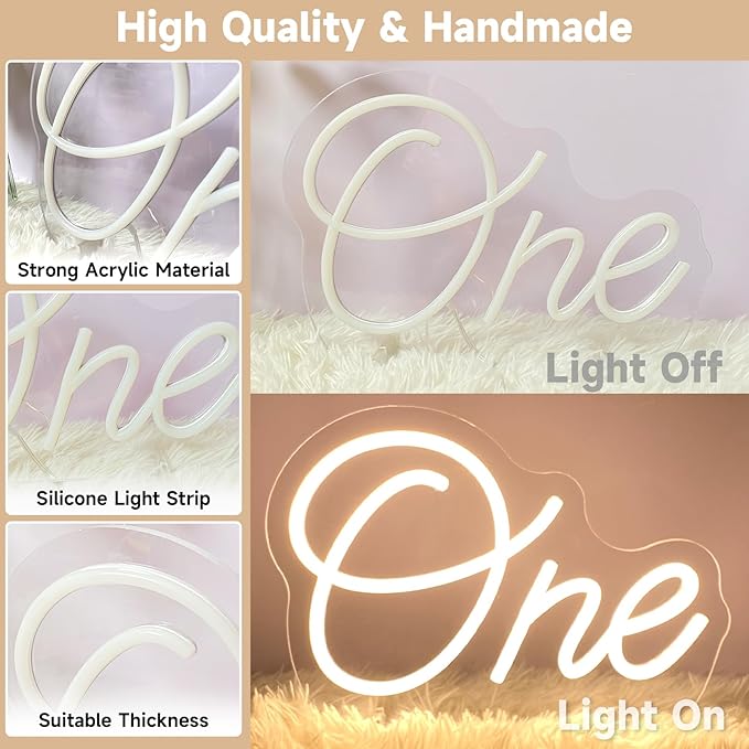 One Neon Sign for First Birthday LED Signs Warm White One Year Old Birthday Table Number Neon Lights Lamp for Home Birthday Party Decor Bedroom Decorations Christmas Gift 30cm*21cm