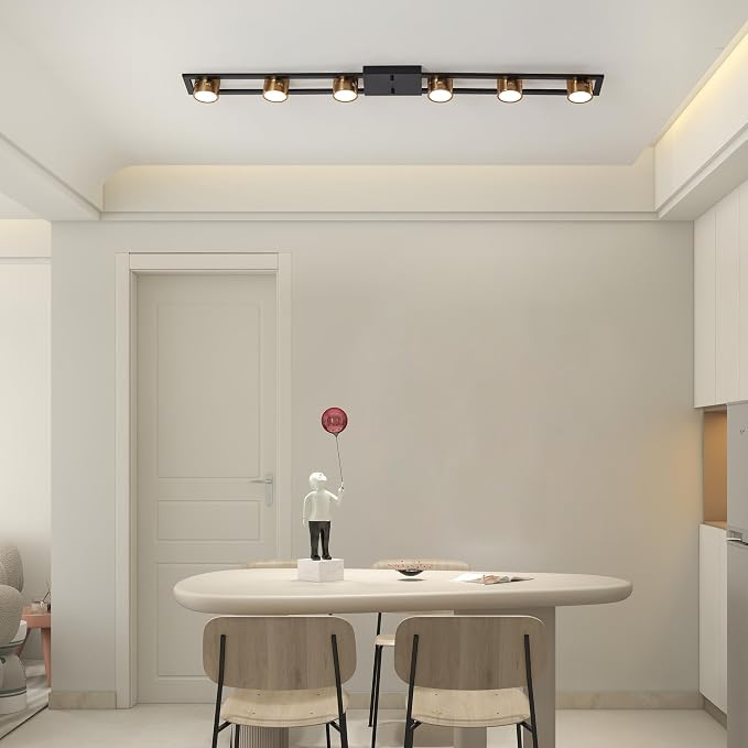Garwarm 48 Inch Modern Dimmable LED Track Lighting with Remote, Flush Mount | Low-Profile Linear Ceiling Light with 270° Adjustable Heads for Kitchen Island, Dining Room, Bedroom, Office, Living Room