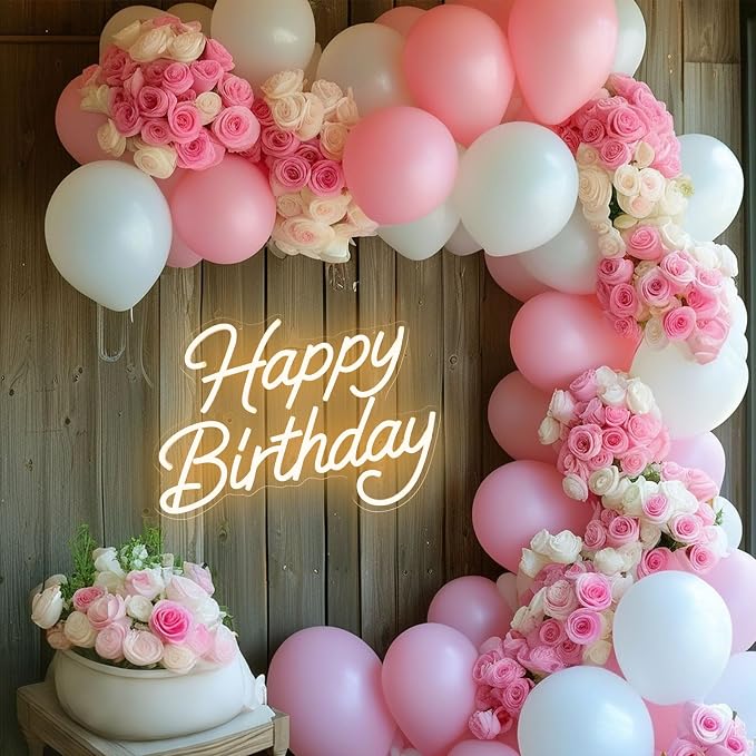 Happy Birthday Neon Sign for Wall Decor, LED Happy Birthday Light Up Sign | Dimmable Happy Birthday Sign for Birthday Party Backdrop, Any Ages Bday Party Decoration, 16.14"x11.65", USB Powered, Hanging