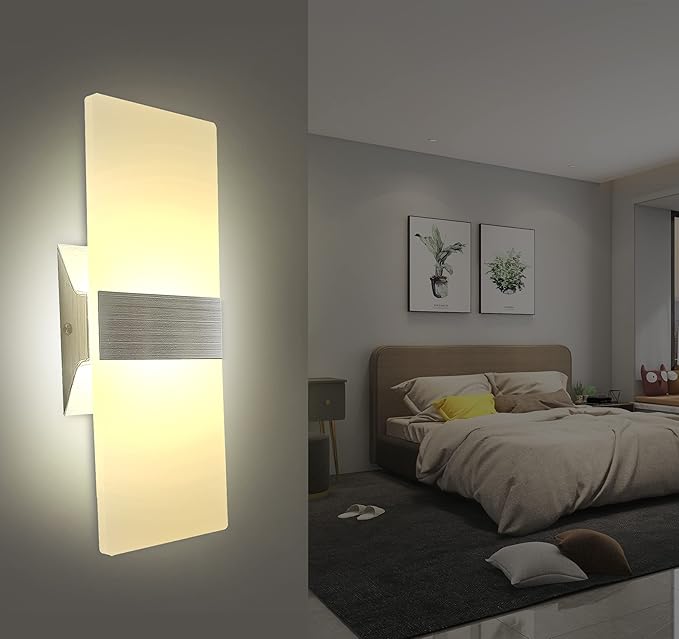 KICAAO Modern Wall Sconces Set of Two, Led Wall Light 10w, 2700k Warm Light Up Downlight, Hardwired Acrylic Wall Light Lighting, Suitable for Living Room Corridor Bedside (Warm Light 2700K 2Pack)
