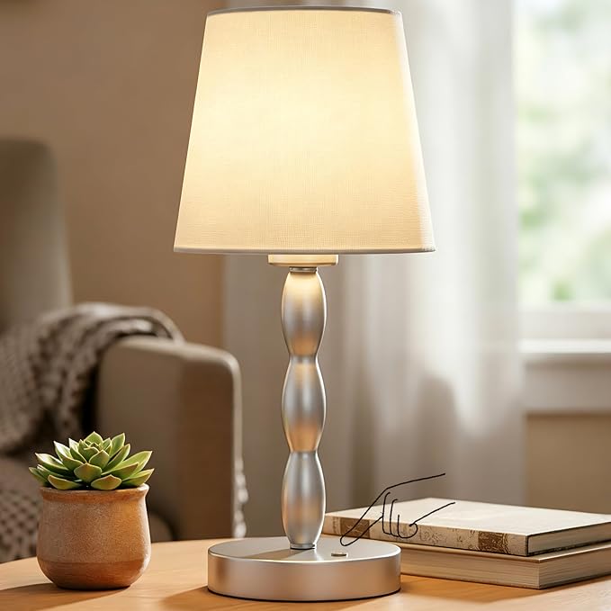 Rechargeable Cordless Table Lamp, 5000mAh Battery Powered Touch Desk Lamp, 3-Level & Stepless Dimmable Night Light, Portable Bedside Lamp for Bedroom, Outdoor, Bulb Included, Silver