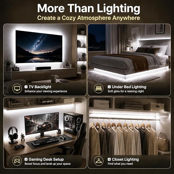 ZSLAIFU 2Pack White 3.3FT LED Light Strips Battery Powered Battery Operated LED Lights 120 LEDs Strip Lights for Cabinet Closet Shelves DIY Lighting