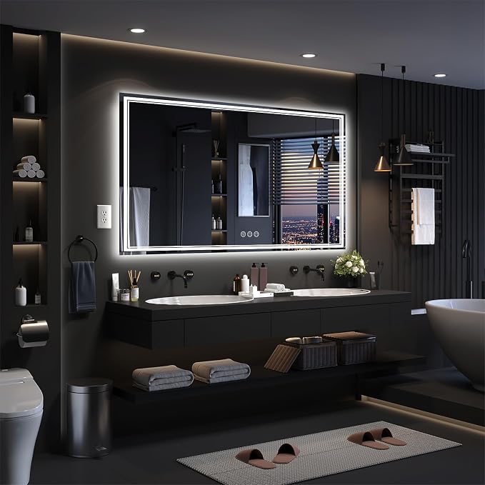 Ratsamee 72x40 Inch LED Bathroom Mirror with Frontlit & Backlit, Lighted Mirror for Bathroom Wall with 3-Color Dimmable & Anti-Fog, Vanity Mirror with Lights