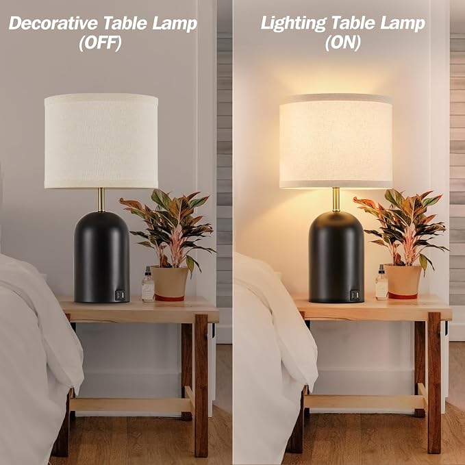 Touch Control Table Lamps Set of 2, Modern Bedside Lamp with 2 USB Ports, Dimmable Gold and Black Nightstand Lamp with Fabric Shade for Living Room Bedroom Office Dorm(LED Bulbs Included)