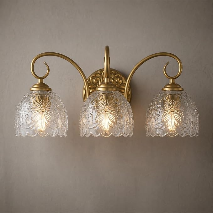 Hamilyeah Gold 3-Light Vanity Bathroom Light Fixtures Over Mirror, Vintage Vanity Lights Wall Sconce Light Fixture for Bathroom Vanity, Bedroom, Hallway, Farmhouse Bathroom Lighting
