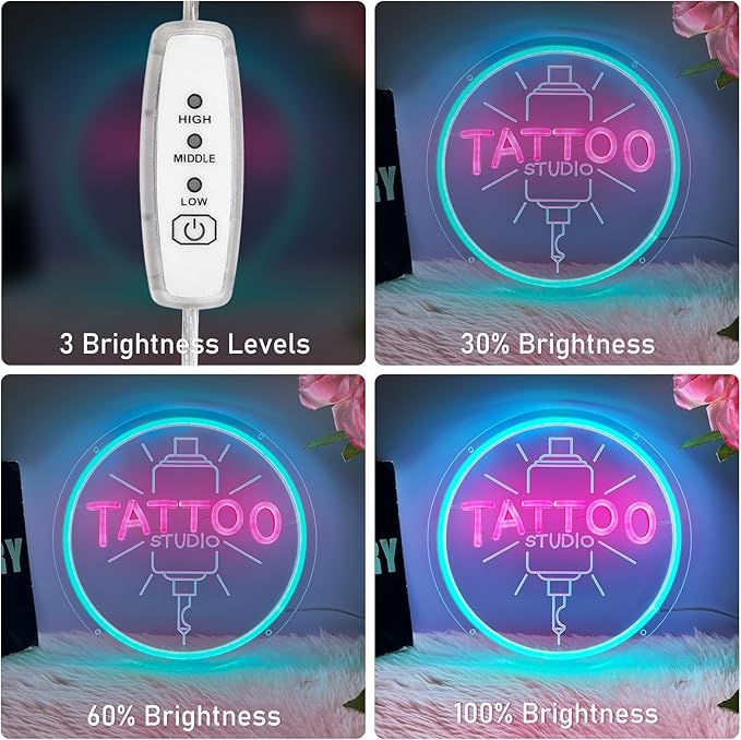 TATTOO Studio Neon Sign LED Tattoo Wall Decor USB Powered Adjustable Brightness Dimmable Neon Light for Business Stores Birthday Christmas Gifts
