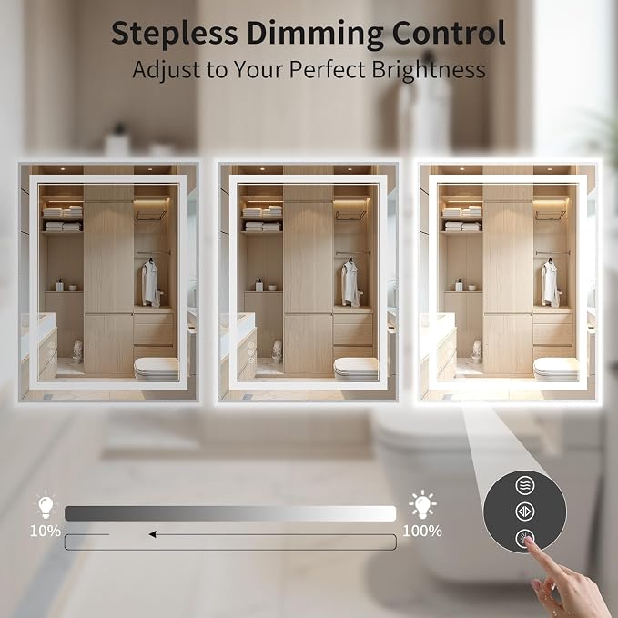 22"x30" LED Bathroom Mirror with Lights, Front & Backlit, Anti-Fog | Lighted Mirror with Aluminum Frame, Dimmable, 3 Color Temperature, CRI 90+, Touch Control with Memory