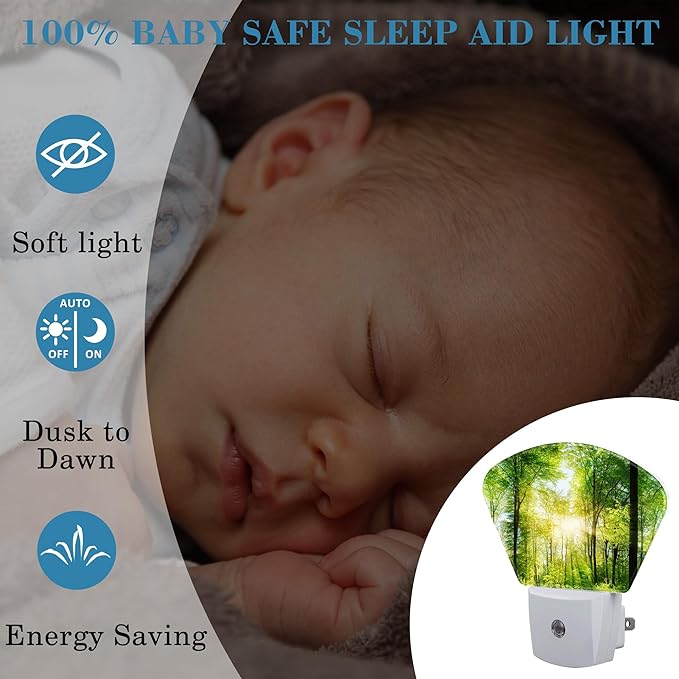 Light in The Lush Forest Night Light Plug into Wall, Sun Light Night Light with Dusk to Dawn Sensor for Kid Girls Boys Women Men Bedroom, Hallway, Kitchen, Bathroom, Stairs Decor