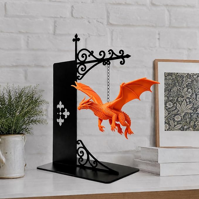 Magical Floating Dragon Bookshelf Lamp, Warm LED Dragon Night Light, Fantasy Reading Nook Decor, Unique Gift for Fantasy Lovers and Book Readers (Orange)