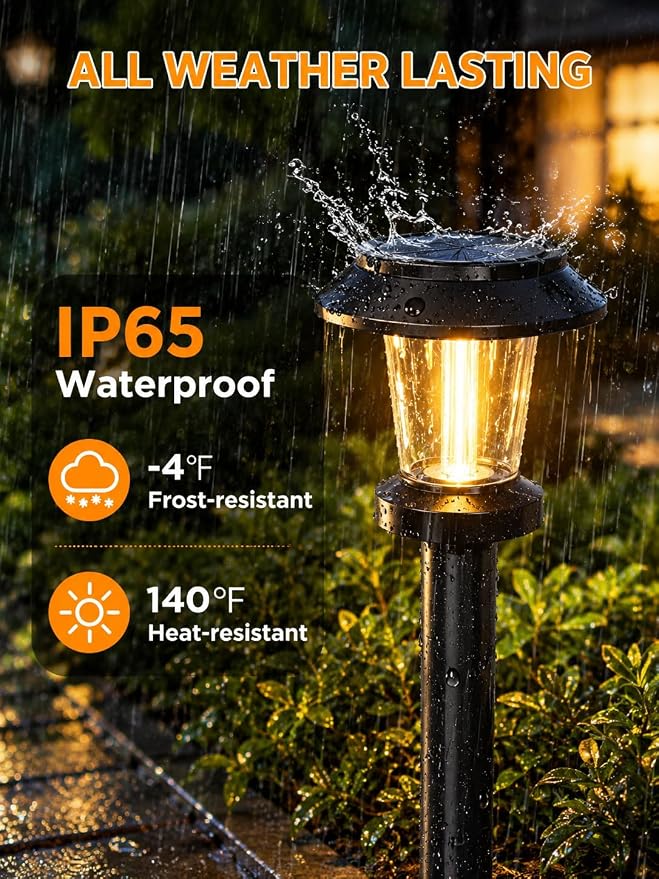 Solar Pathway Lights Outdoor, 10 Pack Warm White Tungsten Filament Solar Lights, 3 Lighting Modes, Auto On/Off, IP65 Waterproof, Dusk to Dawn Solar Garden Lights for Yard, Driveway, Lawn & Landscape