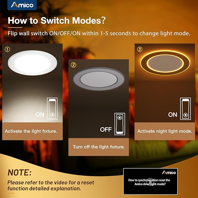 Amico 1 Pack 6 Inch 5CCT LED Recessed Ceiling Light with Double Ring Night Light, 2700-5000K Selectable Ultra-Thin Recessed Lighting, 12W=110W, 1100LM, Dimmable Canless Wafer Downlight, ETL, FCC
