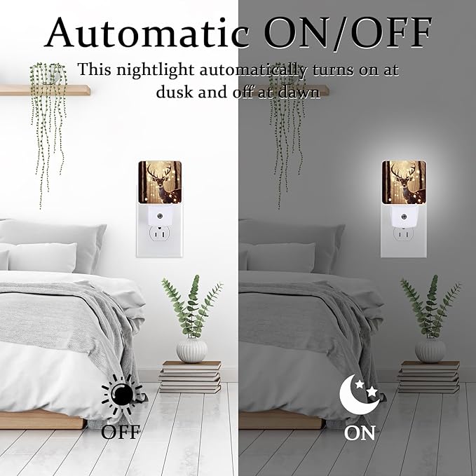 Forest Deer Night Light, Plug-into Wall Wild Life Nightlight Lamp with Dusk to Dawn Sensor, Led Lamp 0.5W Energy Efficient for Boys Girls Adults Home Decor