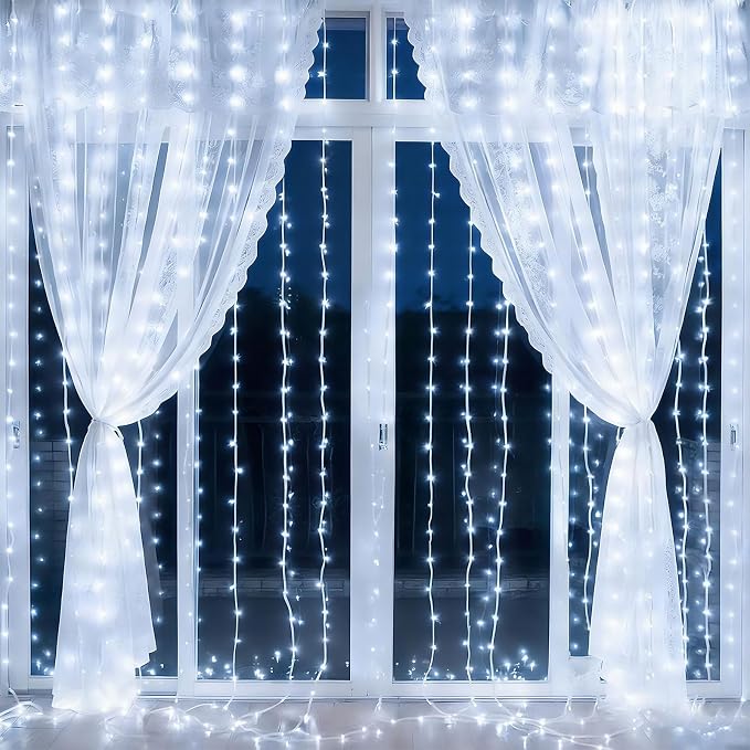 300LED Fairy Curtain Lights 9.8ft x 9.8ft LED Dimmable Twinkle Lights | with Remote and Timer USB Plug in 8 Modes String Lights for Bedroom Indoor Outdoor Party Christmas Decor, White
