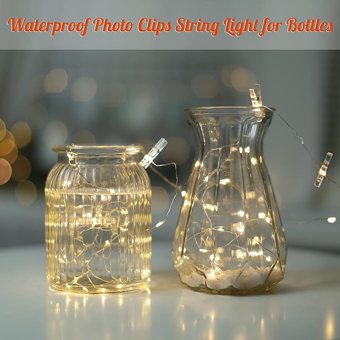 Photo Clips String Light, Fairy Lights with 51 Clear Clips, Battery Operated String Lights with Clips for Pictures, Room Decorations for Dorm Wall Bedroom