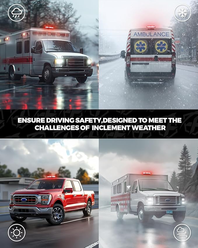 Xprite 108 LED Roof Top Strobe Light, US Flag Pattern Firefighter Flashing Light, Emergency Safety Warning LED Mini Strobe Lightbar w/Magnetic for Fire Truck EMS Ambulances Police Vehicle, Red White