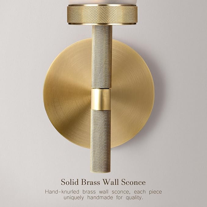 20'' Knurled Brass Bathroom Wall Sconces Set of 2,Premium Frosted Glass Tube Hardwired Vanity Lights, Modern Handmade Wall Lighting for Mirror, Bedroom, Hallway &Living Room,Staircases