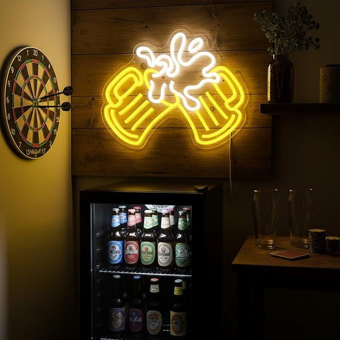 Cheers Beer Neon Sign for Home Bar Pub Man Cave Wall Decor USB Powered | Dimmable Neon Bar Sign with Clinking Beer Mugs Foamy Splash Design for Bar Counter Tavern Brewery Lounge Garage Party Decor