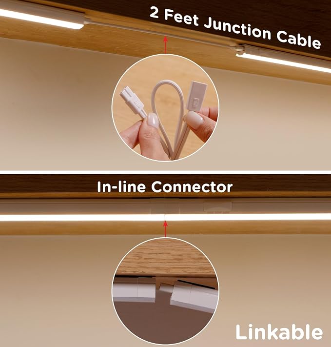 Under Cabinet Lighting Plug in, Dimmable 3CCT 3000/4000/5000K AC120V Super Bright Ultra Slim Linkable LED Counter Lights for Kitchen, Shelf, Closet, Cupboard, White 16 inch 2Pack