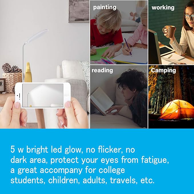 DEEPLITE 2 Pack Desk Lamp with Flexible Gooseneck 3 Level Brightness, Battery Operated Table Lamp 5W Touch Control, Compact Portable Rechargeable Desk lamp for Dorm Study Office Bedroom