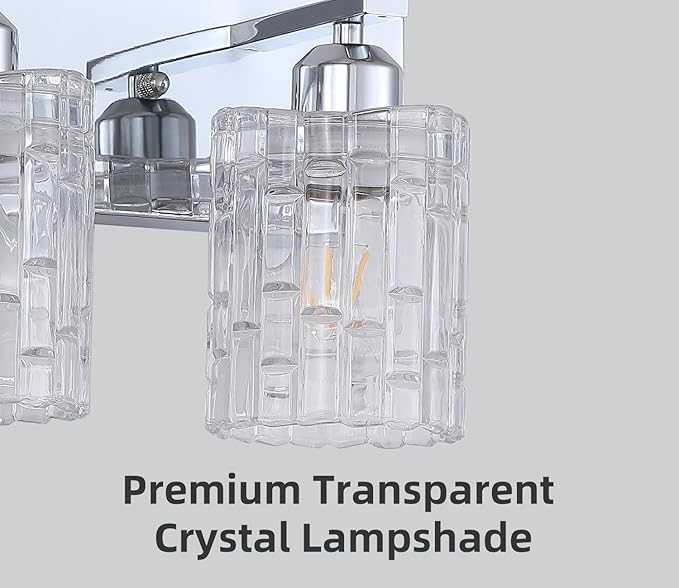 3-Light Crystal Vanity Light for Bathroom, Chrome Over Mirror Light Fixture, Modern Wall Mount for Living Room, Bedroom, Hallway