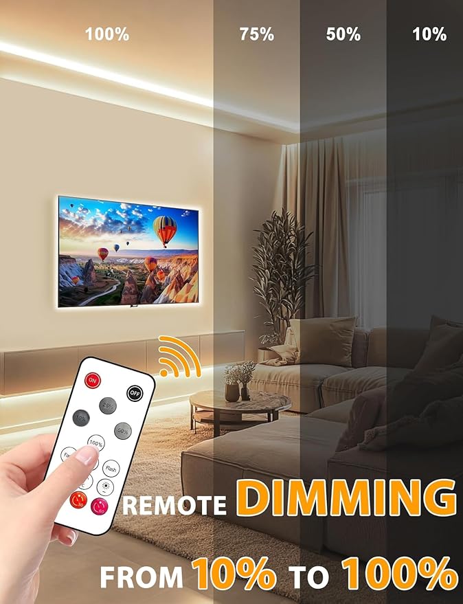 Lamomo COB LED Strip Lights, 16.4Ft Natural White Dimmable Self-Adhesive Led Rope Light with Remote, Flexible Cuttable Waterproof 4000K Silicone Neon Tape Light for Bedroom,Indoor, Cabinet, 10mm Width
