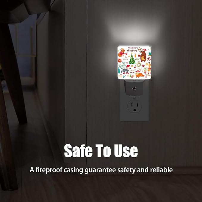 Christmas Forest Animals Night Light, New Year Decoration Plug into Wall with Dusk to Dawn Light Sensors, Warm Nightlights for Bedroom, Bathroom, Hallway, Kitchen, Gifts Ideal for Boys Girls Women