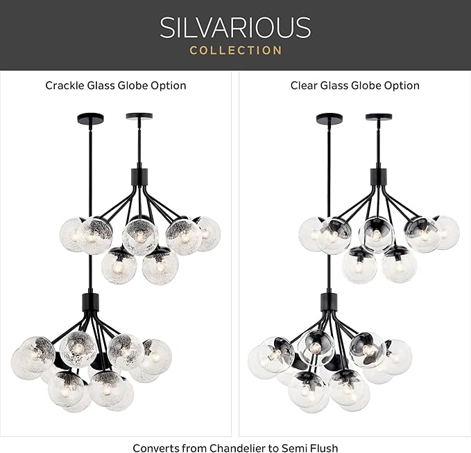 Kichler Silvarious 12-Light Linear Convertible Chandelier, Soft Modern Light with Clear Glass in Champagne Bronze, for Dining Room or Living Room (17.75" x 26.75" x 48"), 52703CPZCLR