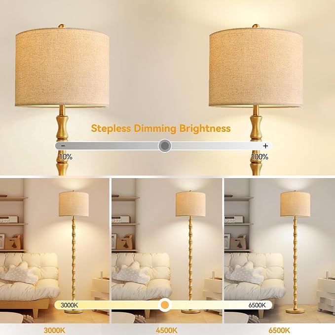 ILLMTW Gold Floor Lamp for Living Room,Bedroom,Mid Century Standing Lamp with Remote Dimmable,Vintage Tall Lamp Farmhouse Industrial Rustic Retro Floor Light Boho Bohemian