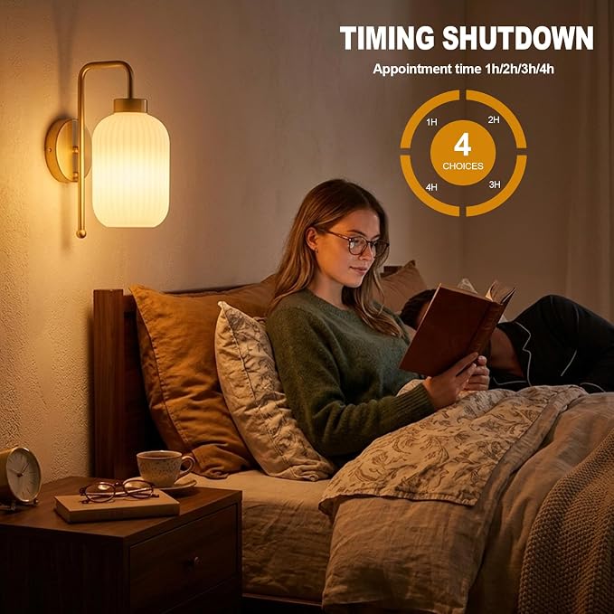 LAMSU Vintage Battery Operated Wall Sconces Set of 2, Wireless Wall Lights with Cream Glass Shade, Remote and Color Temperature Bulb, Gold Rechargeable Cordless Wall Lamps for Bedroom Living Room