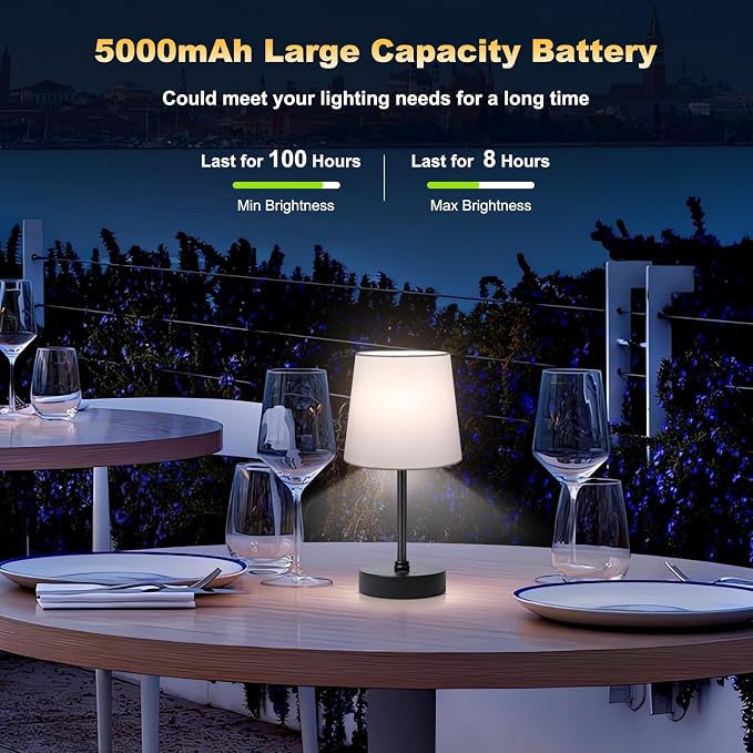 Wowag Small Cordless Table Lamp,5000mAh Rechargeable Battery Operated Desk Lamp,3 Colors & 7 RGB Stepless Dimmable, Portable Touch Wireless Lamp for Bedroom,Dining Table,Restaurant 2 Pack (White)