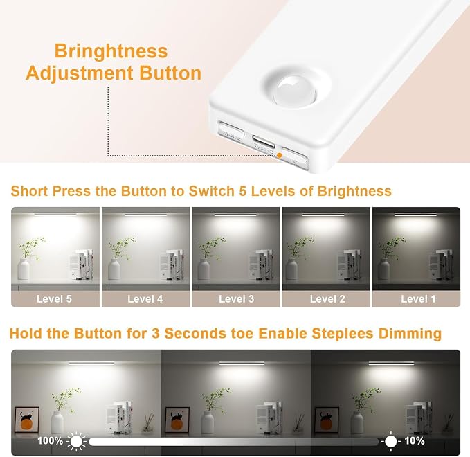 6 Pack Under Cabinet Lighting, USB Rechargeable Motion Sensor Light Indoor, Battery Operated Closet Light, LED Cabinet Lights, Stick On Dimmable Under Counter Lights for Kitchen