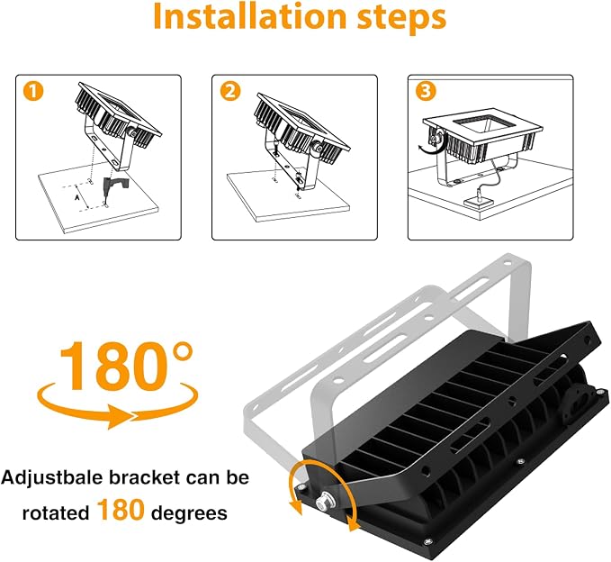 Onforu 80W Flood Lights Outdoor, 8000lm Bright LED Work Light with Plug,Daylight White LED Flood Lighting, IP66 Waterproof Security Yard Lights for Garage Stadium 4 Pack