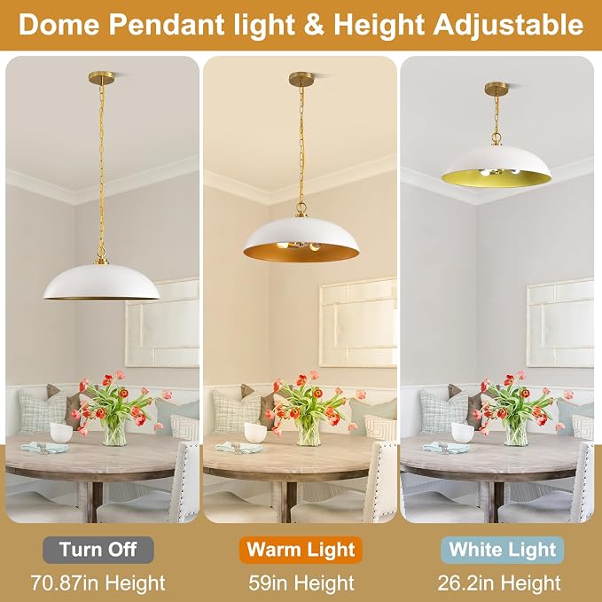20in Dome Pendant Light 3-Light for Kitchen Island Over Table | Industrial Large Oversized Pendant Lighting Fixture Chandelier Ceiling Hanging Lamp for Kitchen Island Dining Room Over Table