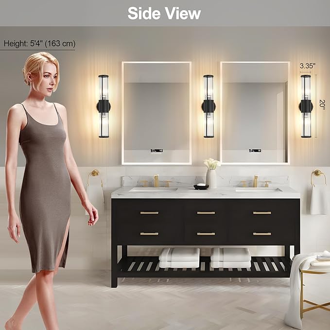 Wall Sconces Set of 2, Farmhouse Vanity Lights Fixtures for Bathroom, 2-Light Modern Bath Wall Mount Lamp with Glass Rods Shade for Hallway, Living Room, Mirror, Kitchen