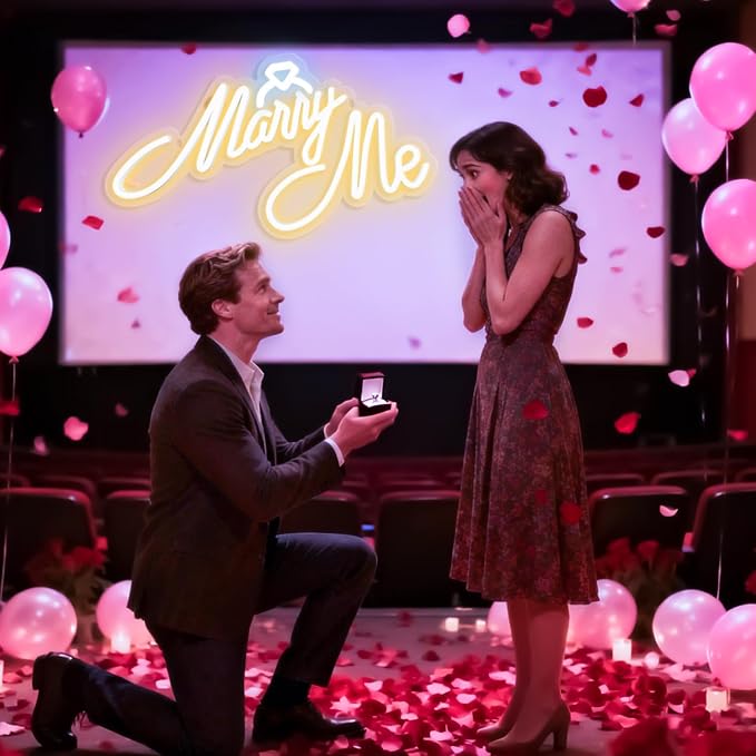 Marry Me Neon Sign, LED Neon Sign Wall Decor for for Engagement Proposal Wedding Ceremony Backdrop Wall Background Decorations, 16"x 9" USB Powered 10 Warm Brightness Light up Letters Signs