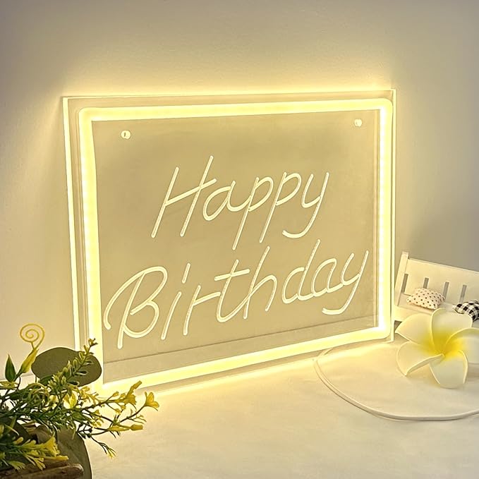 Happy Birthday LED Neon Sign – Warm White Dimmable Neon Light, USB Powered Wall Decor for Party Backdrop, Bachelorette Party Decor, Ideal Christmas Gift & Birthday Gift